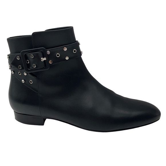 JIMMY CHOO BLACK / SILVER STUDDED LEATHER ANKLE BOOTS - Picture 2 of 8